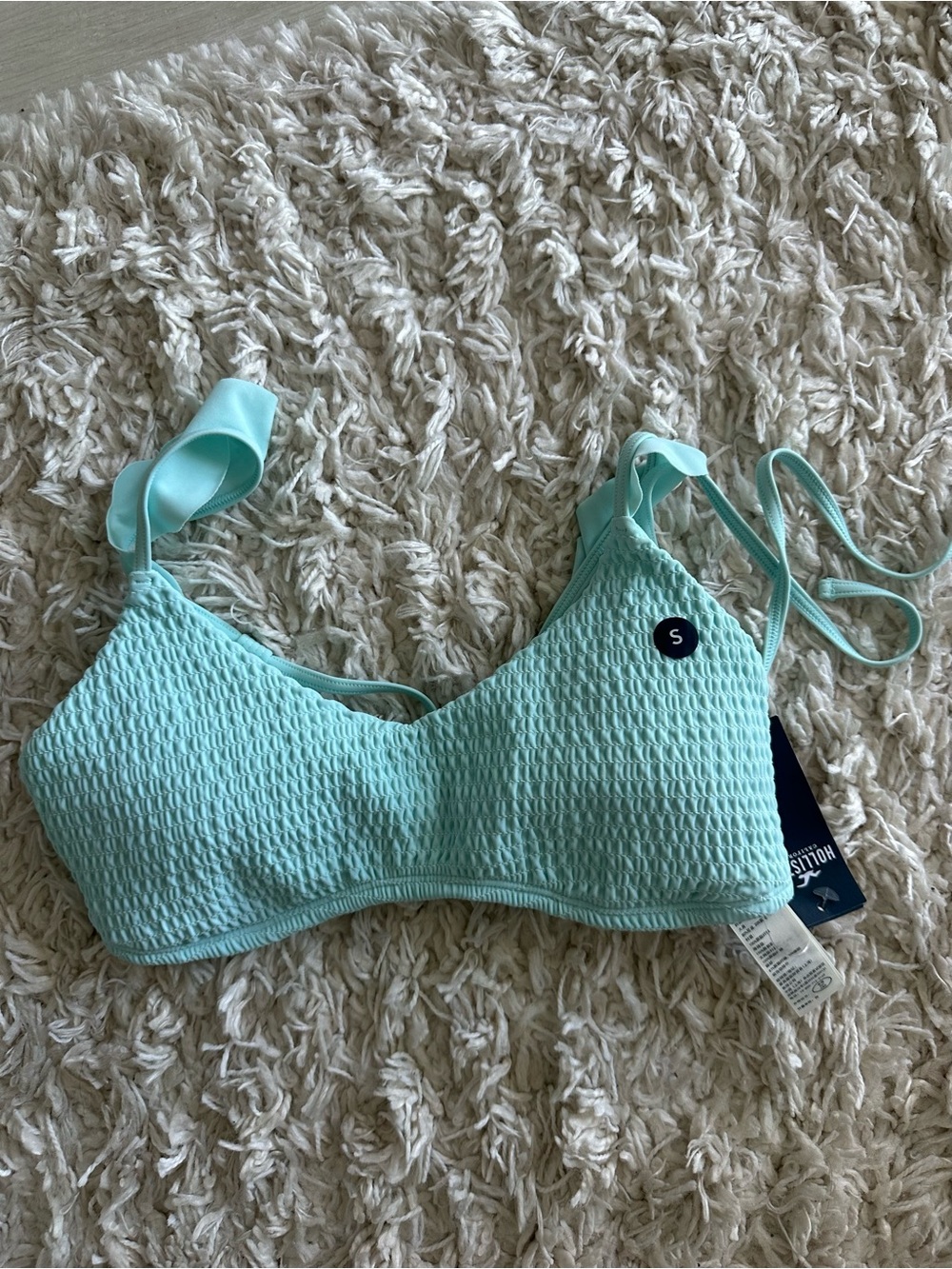 Hollister Textured Bikini Top in Blue Size Small NWT